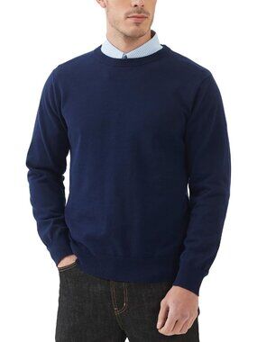 Navy Blue Large Men's Crew Neck Sweater - Lightweight Knit Casual Pullover
